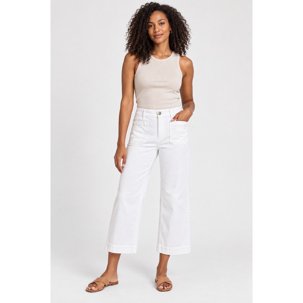 Maeve Anthropologie The Colette Wide Leg Crop Pants White 27 High Rise Utility